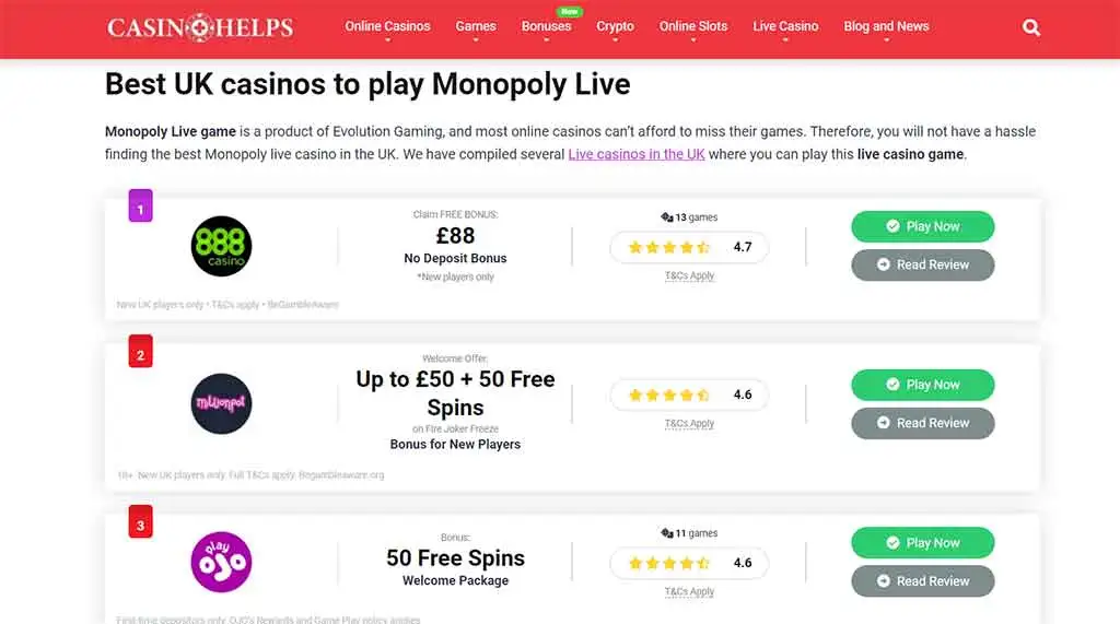 Monopoly Live - STEP 1 Choose Casino