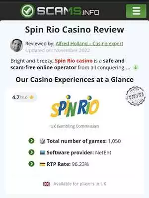 Spin Rio Review by Scams Info